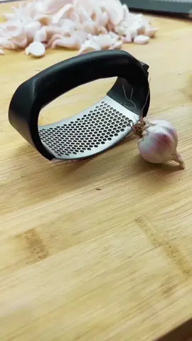 Garlic Press Rocker, Stainless Steel Garlic Mincer and Garlic Crusher, Easy-Squeeze Garlic Tool with Peeler and Cleaning Brush for Smashing Garlic