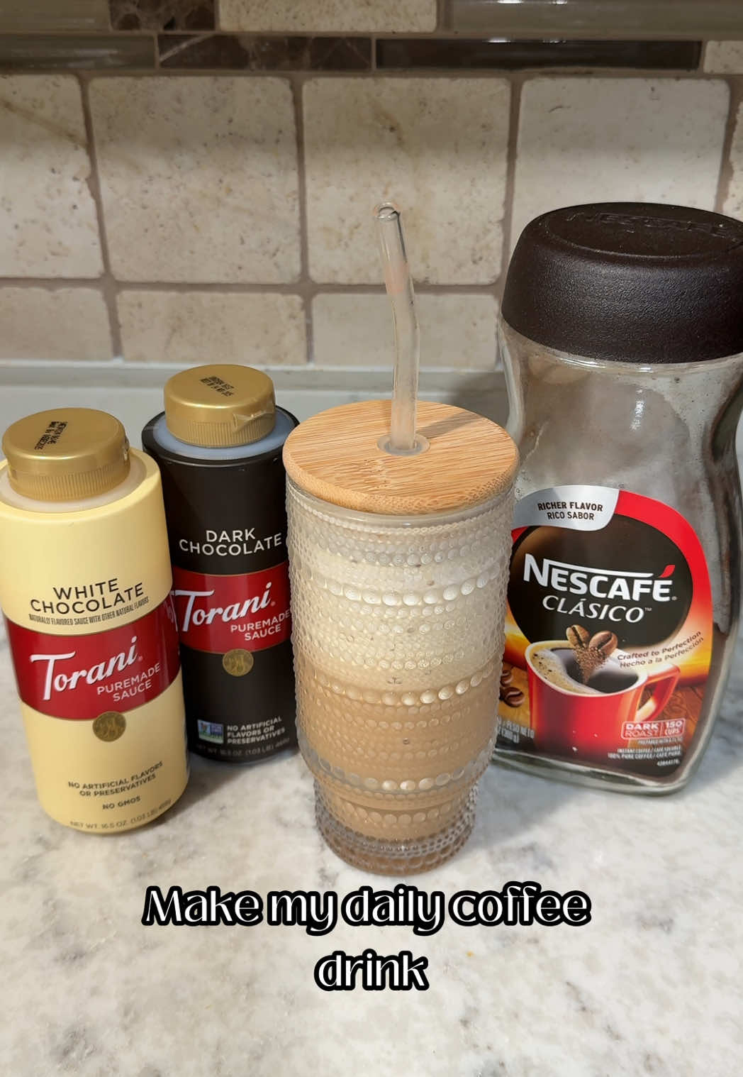 Love my morning coffee drink #torani #toranisyrups #whitemocha #nescafe #nescafeicedcoffee #icedcoffee #icedcoffeeathome @Torani @Nescafe USA #glasscup #whitemochacoffee #fypp #coffee #coffeetiktok #coffeetime 