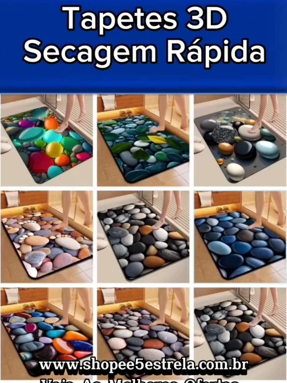 Tapetes 3D Secagem Rápida Em Microfibra Antiderrapante Estilo 3D de Pedras. #tapete #banheiro #3D #shopee #achadinhos 