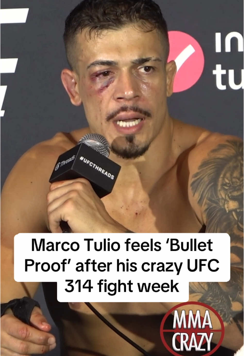 Marco Tulio feels Bullet Proof after his crazy fight week including a Robbery and his UFC 314 tko win  Full video at MMA Crazy on YouTube ▶️ #UFC314 #UFC #MarcoTulio 