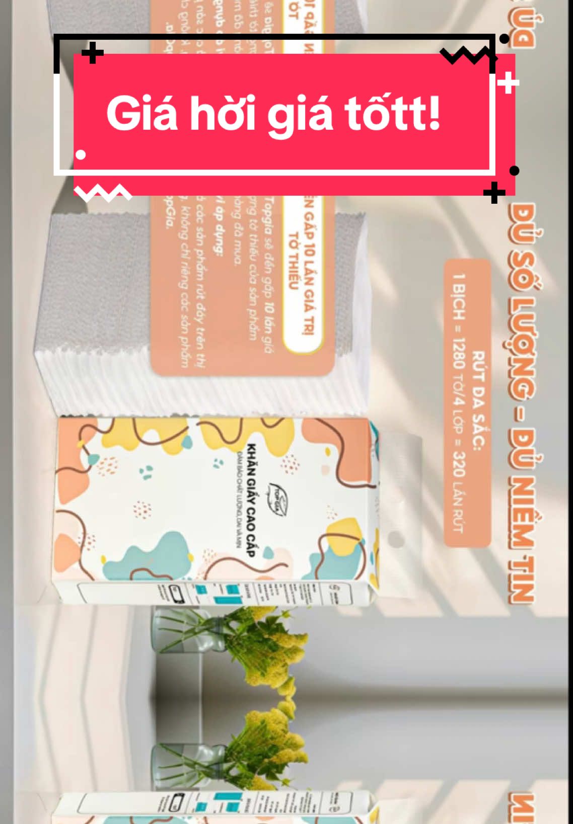 Giấy vệ sinh treo tường TopGia thùng 6 bịch đa sắc treo đa năng từ bột gỗ nguyên chất, 1280 tờ 4 lớp ##tapxaykenhtiktok