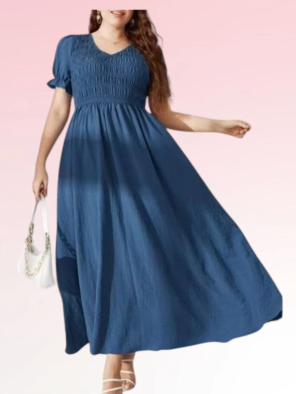 Fashionable Casual Solid Color Style Shirred Top Design Midi Dress #dress #dresses #dressforwomen #dressoutfit #casualdress #fpy 