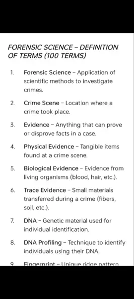 FORENSIC SCIENCE – DEFINITION OF TERMS (100 TERMS) #FutureCriminologist #FutureCriminologist #contentcreator #creatorsearchinsights #trendingsound #vitalvideo #FutureRCrim #FYE 