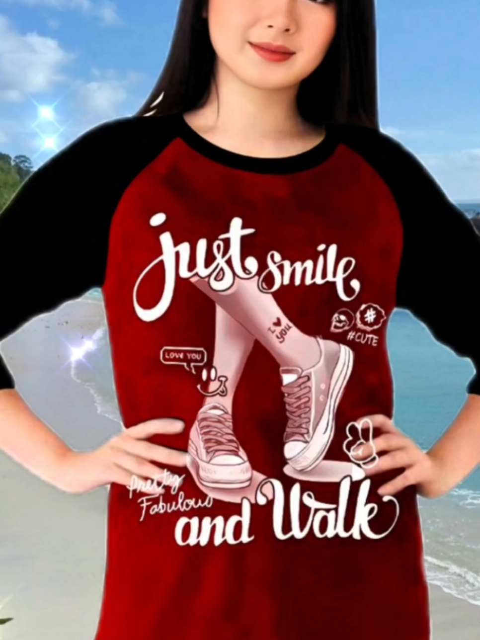 Kaos Atasan Wanita sablon Sepatu smile Kaos raglan Wanita Lengan 3/4 #kaoswanita #kaosraglan #bajucewek #tshirtwanita #kaosoblongwanita #atasanwanita #kaosmurah #fyp 