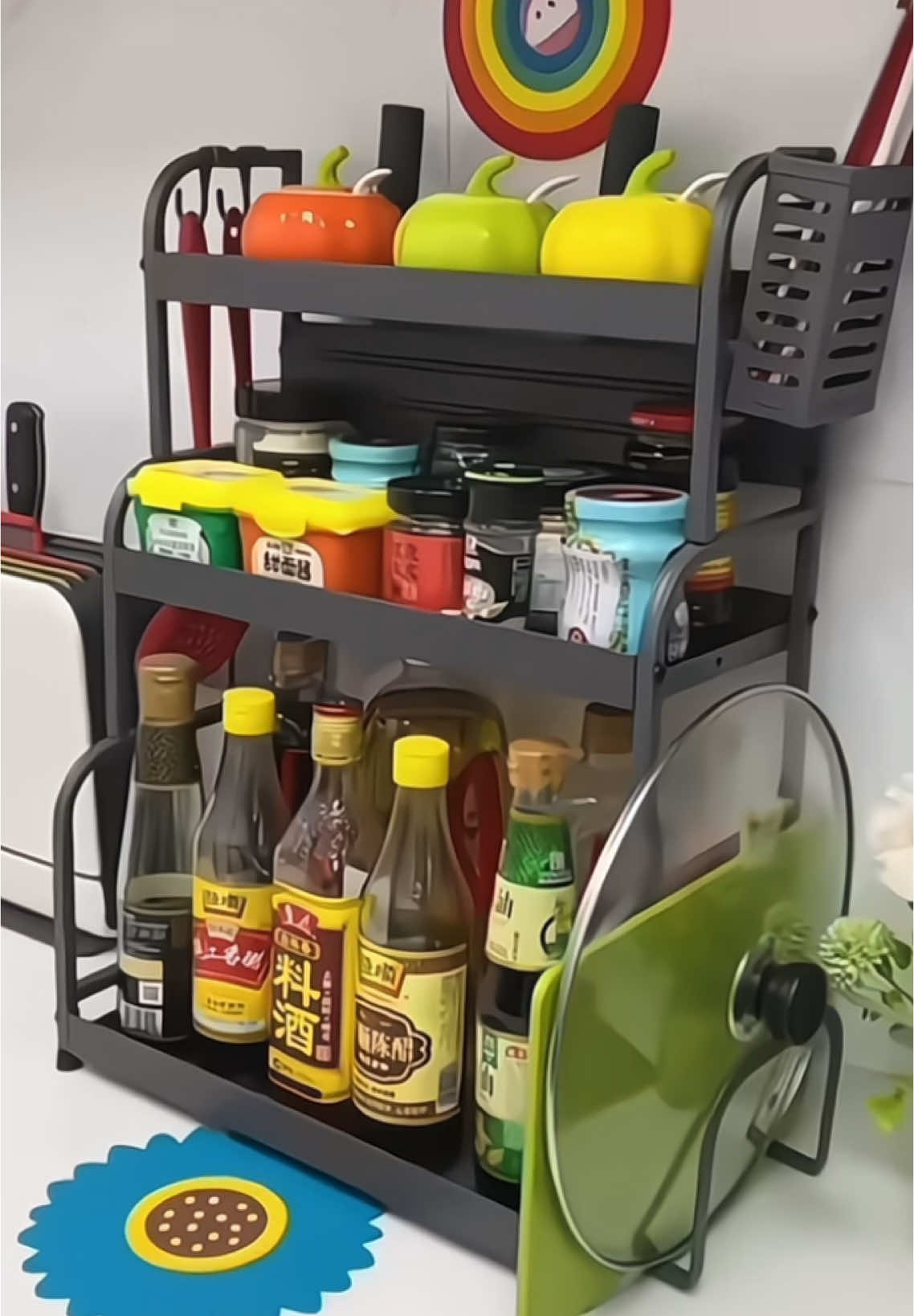 Kệ Đựng Gia Vị Đồ Nhà Bếp 2/3 Tầng Thép Sơn Tĩnh Điện#thinhhanh #xuhuong #giadungtienich 