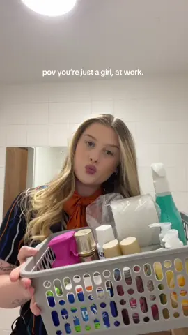 I spend more time at the office than at home, so it has to have home comforts 🫶🏼 #office #officejob #girl #basket #fyp #toiletries 