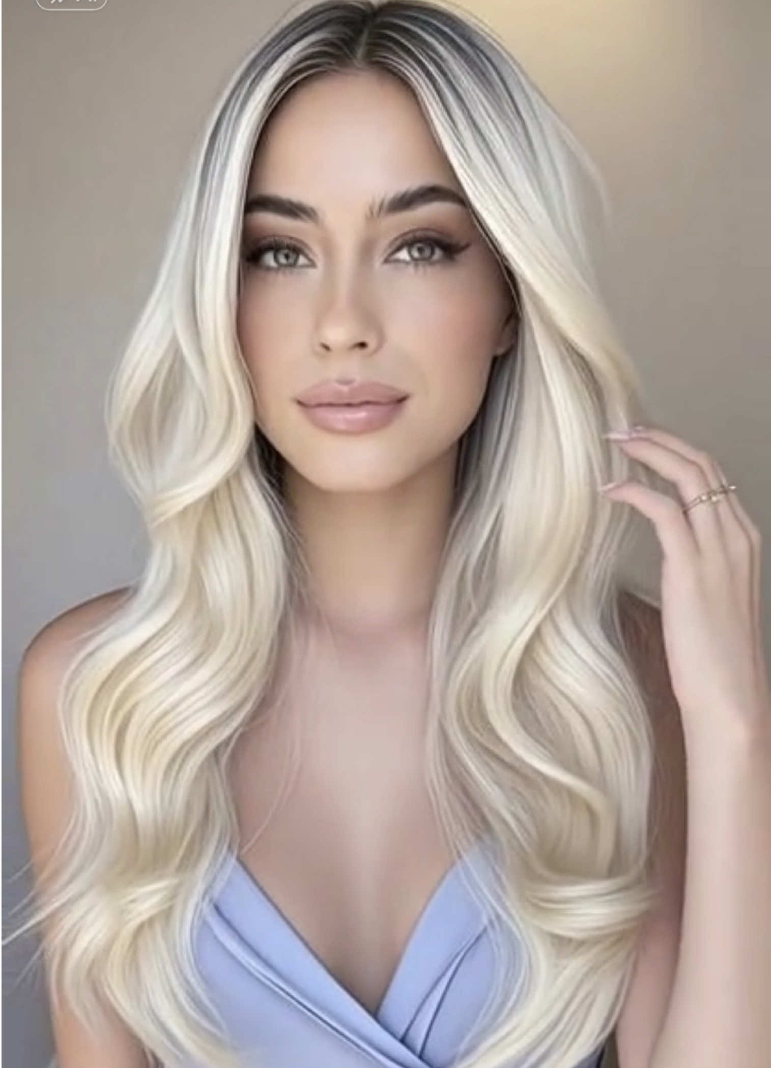 AI: Wavy platin blond hair + a stunning dress 🙂‍↕️ ⚠️This is not me, it‘s just an example for my templates. It‘s from Pinterest. Get yourself a stunnig dress and transform your hair into platin blond wavy hair ♥️ Please use and share 🫶 #wavyhair #platin #blond #hair #hairstyle #hairtok #hairtransformation #ai #CapCut #template  #fy #viral #trending 