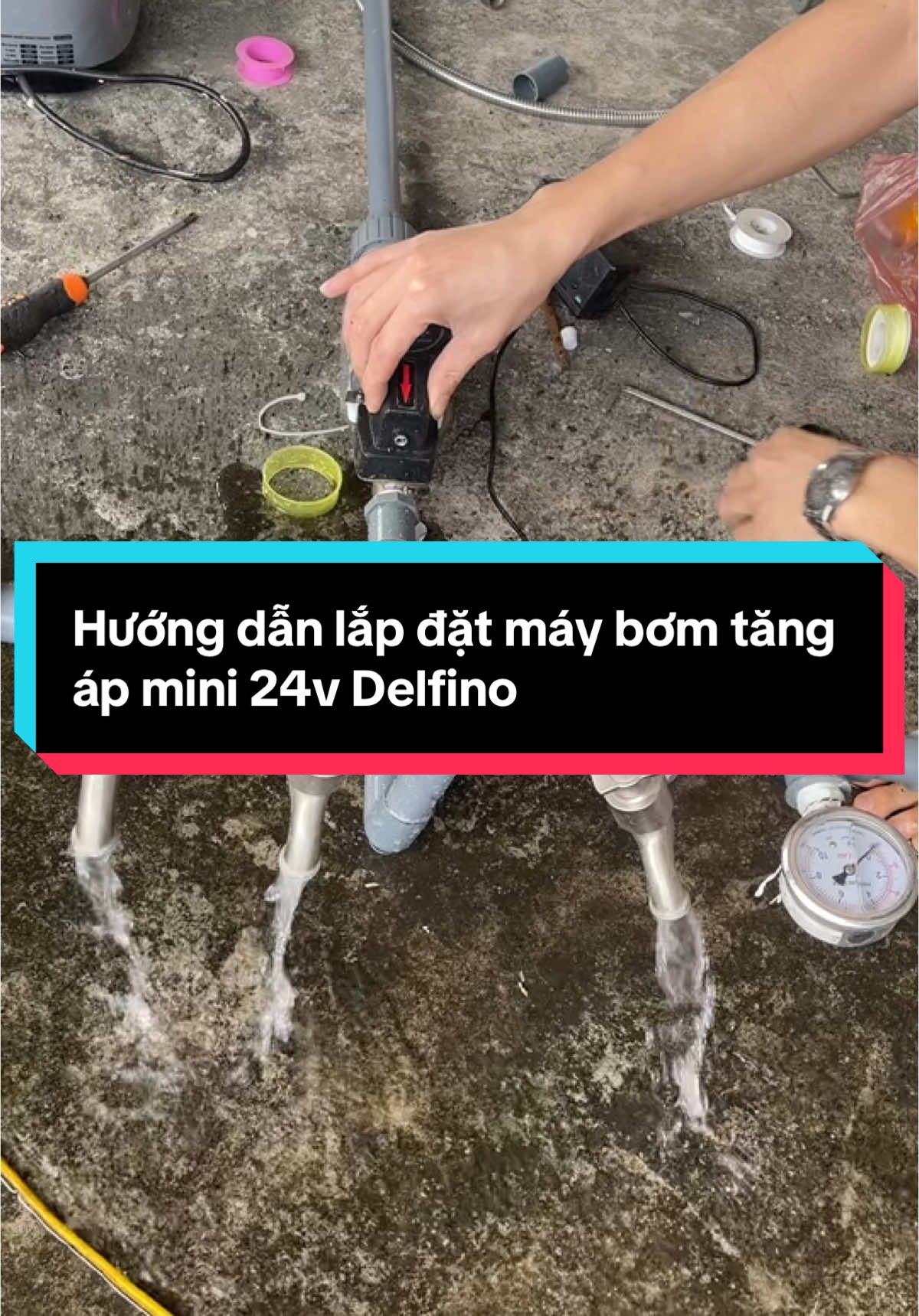 Hướng dẫn lắp đặt máy bơm tăng áp mini delfino 150w vào đường ống tổng sau bồn #maybomtangap #maybomnuocducanh #xubuong #tiktokshopvn #maybomnuoc #diennuoc #dexuat 