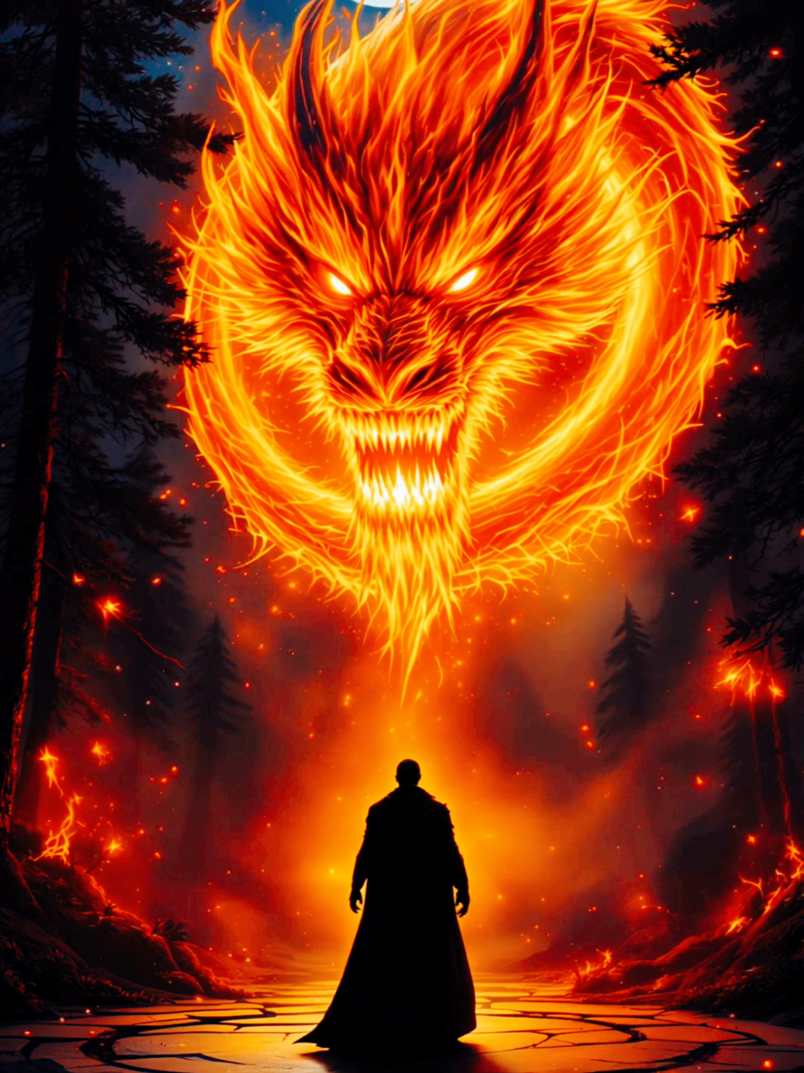 🔥🐉A dark sorcerer stands within a blazing circle, summoning a fiery dragon under the full moon. This is not just a moment—this is a 4K Live Wallpaper forged in pure elemental power🐉🔥#creatorsearchinsights #livewallpaper #4klivewallpaper #dragon #fire #sorcerer #darkmagic #power #darkfantasy #fyp #fyi 