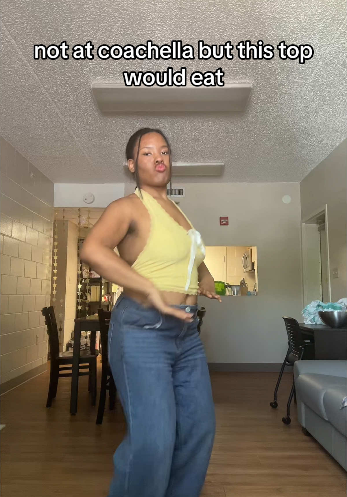with gold jewelry, a white skirt, and a waist chain, oh i would eat @Urban Outfitters #fyp #coachella #stagecoach #collegestudent #OOTD #outfitoftheday 