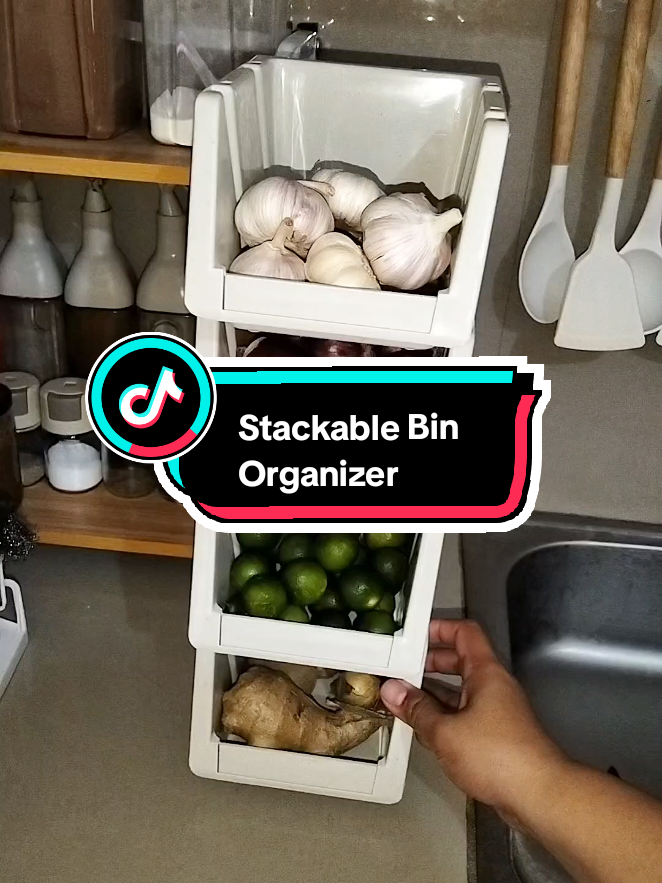 Apaka estetik ng onion and garlic organizer nato 🤗 Stackable bin organizer #kitchenorganizer #stackablebin #organizerkitchen  #kitchenstorage 