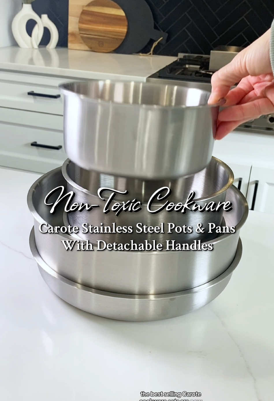 Non-toxic cookware that also saves space in the kitchen!  #carote #cookwareset #stainlesssteel #pan #pots #nontoxic #potsandpans #kitchenfinds #kitchenware #nontoxicliving #tiktokshoprestock #homerefresh #KitchenHacks 