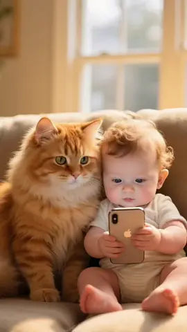 Cute baby and cat are laughing #cutebaby #cute #cat #fyp #baby #orangecat #pet 