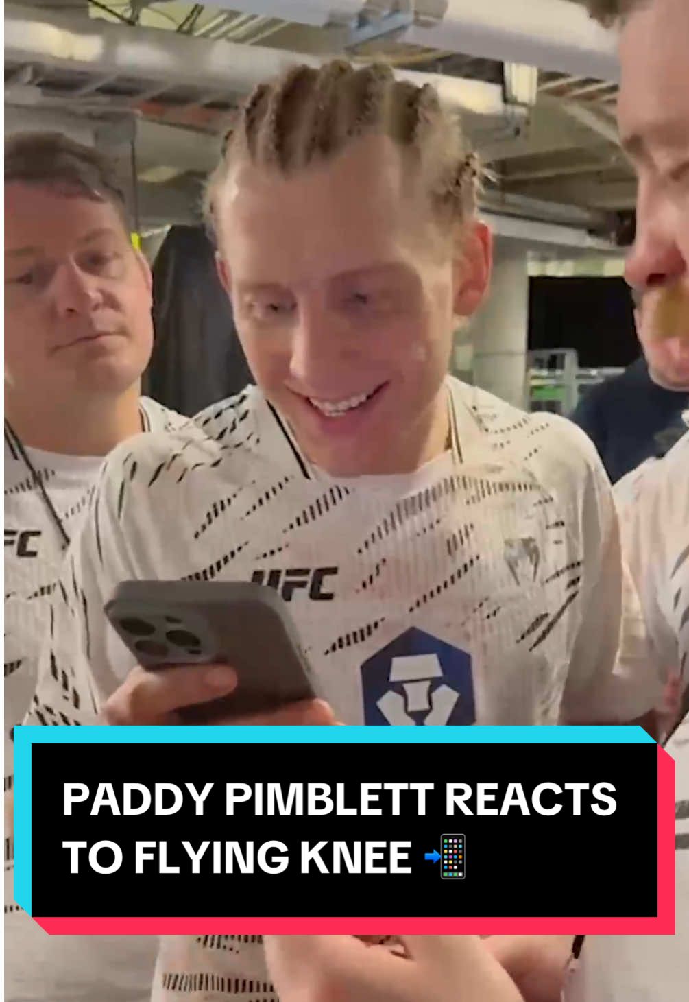 Paddy Pimblett watches back the flying knee that busted Michael Chandler open 📲 #UFC314 #UFC #mma #paddypimblett #paddythebaddy #reacts #reaction #liverpool 