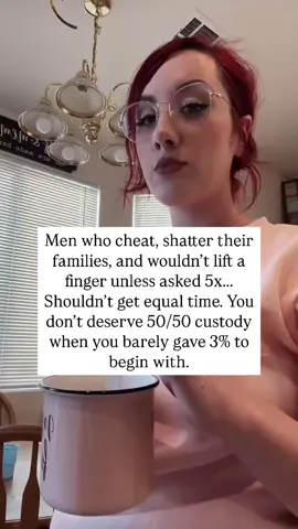 The math isn’t mathing. You don’t get to cheat, shatter your family, emotionally check out, and then cry for 50/50 custody like you’ve been “dad of the year” this whole time. Some of us were begging for help… Begging not to carry everything alone. Begging to feel seen, heard, chosen. And while we were falling apart behind closed doors, you were living a double life and somehow we got handed the guilt when it all collapsed. Now you want to be “equal” because child support is on the table? No. You don’t get equal time when you gave less than 5% to begin with. Because while you were focused on hiding your affair, she was the one picking up the pieces for herself, and the kids. Numb, heartbroken, humiliated… but still showing up every single day. Cooking dinner with tears in her eyes. Answering their questions with a smile that was breaking. And somehow … SOMEHOW… shes still made to feel like the villain? People love to say, “the kids need their dad.” But where was that energy when she needed a partner? When she was carrying the parenting, the pain, and the pressure… alone? No one’s saying dads don’t matter. We’re saying effort does. And you don’t get to abandon your post and then act entitled to a position you refused to show up for. Go to my bîo if you’re done carrying the weight of his choices. Get instant access to my free training on healing after betrayal. Because the pain you’ve been carrying? It deserves space, not shame. Follow for healing and support. You are not alone 💕   #infidelity #betrayal #cheating #brokenheart #brokeninside #affair #betrayaltrauma #betrayaltraumarecovery #betrayaltraumasupport #survivinginfidelity #infidelityrecovery #cheater #cheatinghusband #ToxicLove #traumabond #traumabonding #grief #griefjourney #griefandloss
