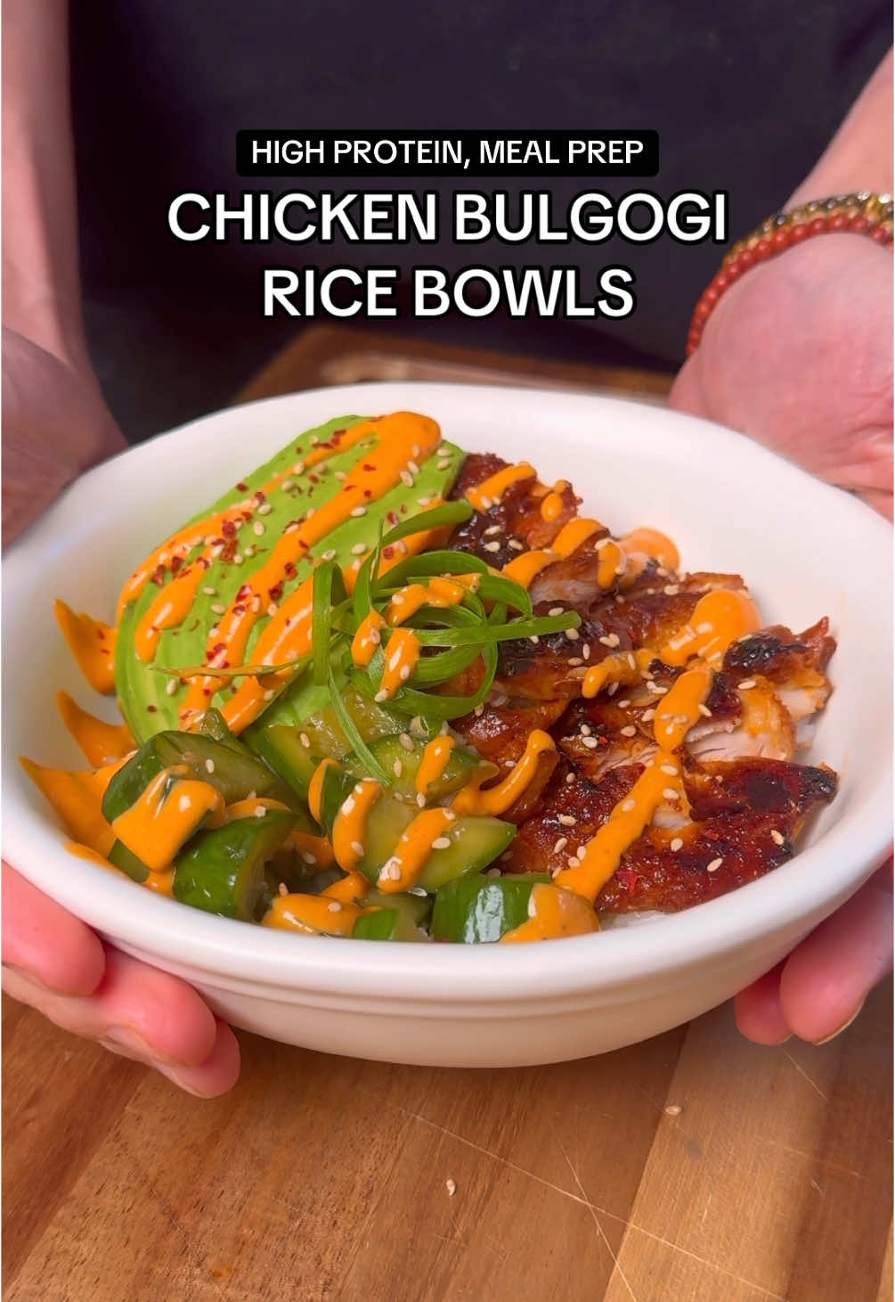 Chicken Bulgogi Rice Bowls Stealth Health Simple, Episode 8 Korean BBQ is one of the ultimate forms of comfort food - and this homemade version is an incredible lower calorie option that still packs an insane amount of flavor 🤝 The cucumber salad + low calorie spicy mayo take it to the next level and can be used for countless other dishes as well!  —— Makes 5 Servings Per Serving, WITH TOPPINGS 605 Calories 42g Protein 61g Carbs 20g Fat Per Serving, CHICKEN & RICE ONLY 480 Calories 41g Protein 58g Carbs 10g Fat —— Chicken Bulgogi: 900g (32oz) boneless skinless chicken thighs 75g (5 Tbsp) soy sauce 80g (4 Tbsp) honey 45g (3 Tbsp) gochujang 20g (4 tsp) garlic purée 20g (4 tsp) ginger purée 20g (4 tsp) rice vinegar 10g (2 tsp) neutral oil 1/2 diced yellow onion Black pepper & gochugaru to taste (optional) Cucumber Salad: 6 mini cucumbers, quartered 60g (4 Tbsp) rice vinegar 45g (3 Tbsp) soy sauce 30g (1.5 Tbsp) honey  5g (1 tsp) toasted sesame oil 2-3 cloves minced garlic (optional) Sesame seeds Low Calorie Spicy Mayo: 240g (1 cup) sriracha 240g (1 cup) nonfat plain greek yogurt 75g (5 Tbsp) light mayo 30g (2 Tbsp) rice vinegar 30g (2 Tbsp) gochujang 5g (1 tsp) toasted sesame oil Salt/pepper to taste Rice: 250g sushi/short grain rice, dry weight (50g per bowl) Garnish: Green onions Sesame seeds Gochugaru (Korean chili flakes, optional) ——— There will be a ton of extra sauce - this amount fills ~1 sriracha bottle, and I like to store it in an empty bottle I used previously. Lasts for 1-2 weeks refrigerated. You can easily double this recipe if you want a larger bulk meal prep for freezer storage! Just multiply everything by 2 🤝 KEEP IT SIMPLE COOKING PROCESS: - Prep chicken marinade, add chicken. Let marinate while you prep everything else - Prep cucumber salad, place in fridge - Prep spicy mayo, place in fridge - Start cooking rice - While rice cooks, chop green onions, and then clean counters, put away ingredients, clear surfaces, put away dishes - When rice is ~10 minutes from being finished, start cooking chicken - Assemble bowls immediately after chicken is finished cooking #stealthhealth #simplerecipe #easydinnerrecipe #mealpreprecipe 