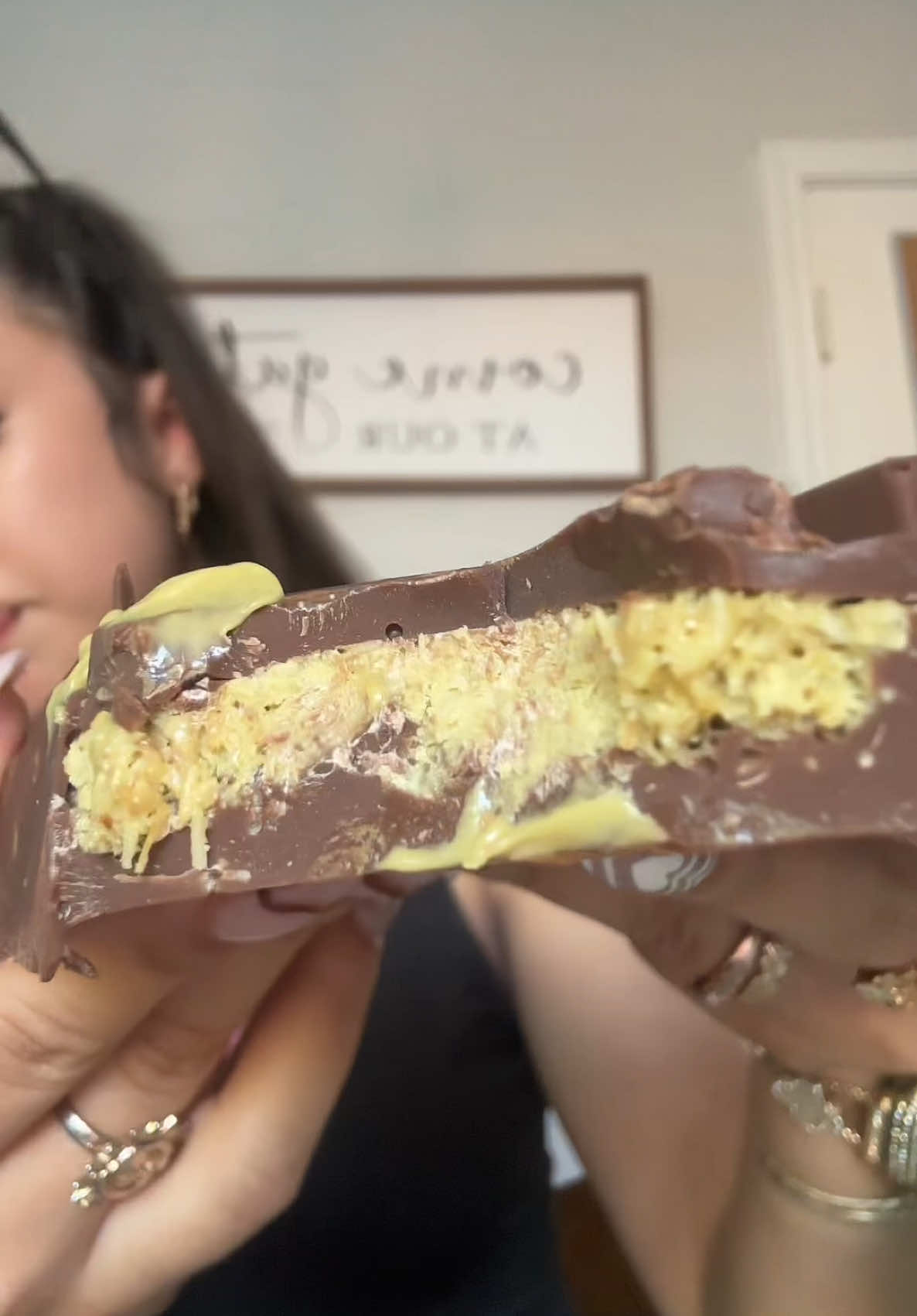 it was still a little frozen when I ate it I couldn’t wait 😭 #fy #happy #chocolate #dubaichocolate 