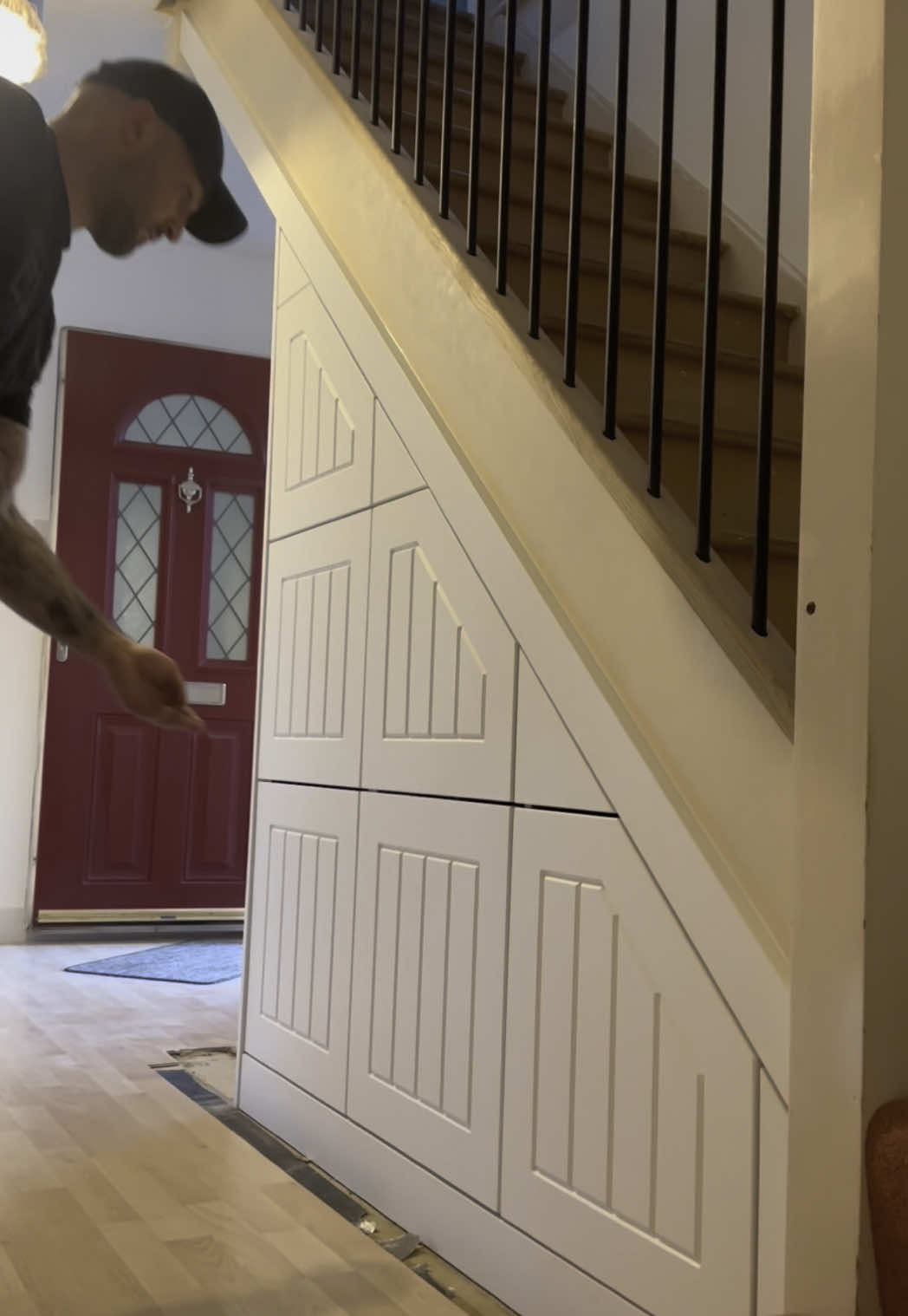 Grooved Under Stair Storage installation ✨ #Home #storage #understairstorage #transformation #satisfying #interiordesign #uk #newreel #asmr #instagood #viral