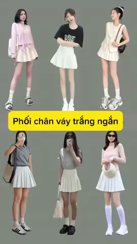 Gợi ý phối đồ với chân váy xếp li trắng #xuhuong #tipsphoido #fyp 