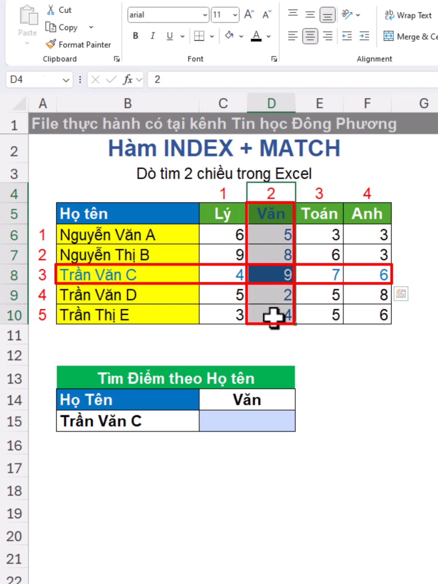 Hàm Index + Match dò tìm 2 chiều trong Excel #ExcelTrick # ExcelTips #tinhocvanphong   #index #match