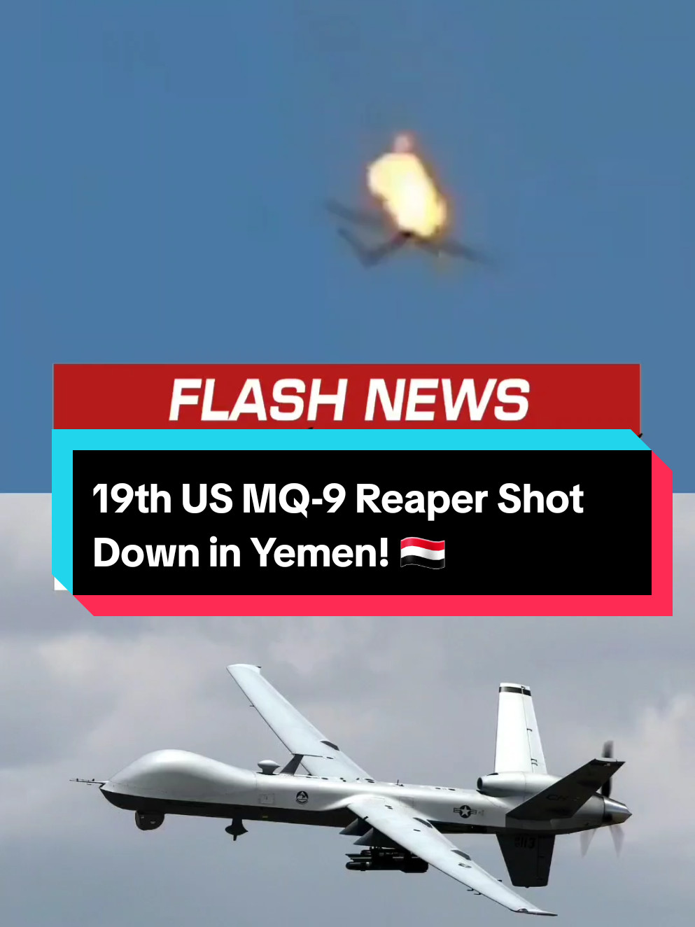 19th US MQ-9 Reaper Shot Down in Yemen! 🇾🇪  #DroneCrash #MilitaryNews #GlobalNews #YemenWar #Houthis #fyp #explore 