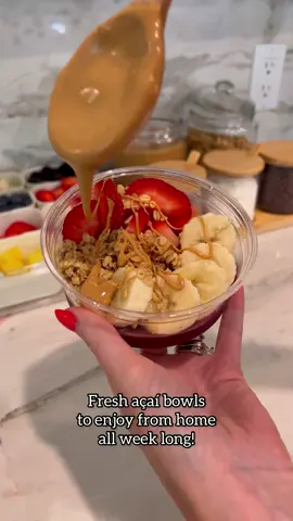 At-Home Açaí Bowl Station!🍓🍌🫐 I crave these every day in the summer, and I'm don't wasting so much money on DoorDash when we can easily make these at home! Making it as convenient as possible by prepping and freezing a ton of açai bases, and then prepping chopped fruit toppings for the week as well. Here's what I used: For the açai: - ﻿﻿packs of açai puree - ﻿﻿frozen mixed berries - ﻿﻿frozen banana Fruit topping:  - bananas - Strawberries  - Blueberries - Raspberries  - Pineapple - Blackberries Additional toppings: - ﻿﻿peanut butter - ﻿﻿granola - ﻿﻿chia seeds - ﻿﻿coconut flakes - ﻿﻿mini chocolate chips - ﻿﻿honey is also great! Linking everything in My LTK  #summerrecipes #summerideas #summermealprep #acaibowls #healthyeating