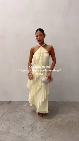 The inspo: Andy Anderson😮‍💨 Our take on the how to loose a guy in 10 days dress💛 #yellowdress #butteryellowdress #lemondress #weddingguestdress 