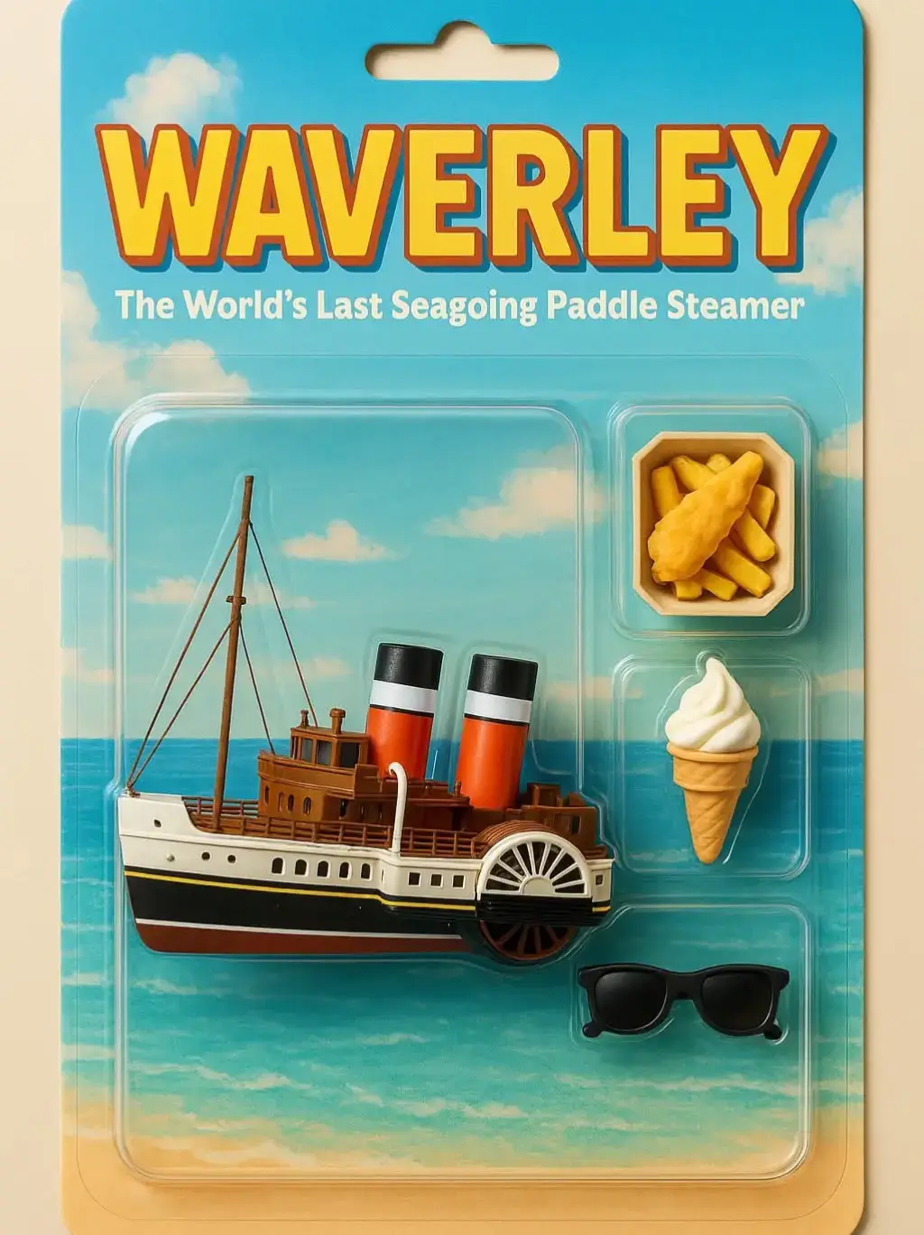 Here’s our take on AI action figure Waverley 🚢 Kitted out with (a few) must-haves for the perfect day onboard: ice cream, fish and chips, and a pair of sunglasses 🍟😎🍦