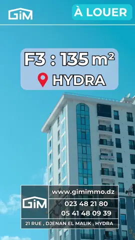 📢 À Louer : Appartement F4 de 135m² au 1er Étage avec 2 Box – Résidence à Hydra 🏢 ✨ Caractéristiques : 🛋 Salon spacieux et lumineux, idéal pour la vie familiale. 🍽 Cuisine équipée avec des installations modernes. 🛏 3 chambres confortables pour un espace de vie optimal. 🛁 Salle de bain contemporaine avec finitions de qualité. 🔒 Avantages : ❄ Climatisation centrale pour un confort optimal. 🚗 2 box privatifs pour vos véhicules ou rangements. 🛡 Résidence sécurisée offrant calme et tranquillité. 📍 Située dans un quartier prestigieux à Hydra, à proximité des commodités (commerces, écoles, restaurants). Cet appartement vous garantit un cadre de vie moderne, sécurisé et agréable 🏡✨ Contactez-nous vite pour plus d'infos ou pour organiser une visite ! 🔑 📲 DM ou WhatsApp :0541480939 📞 Fixe : 023 48 21 80 📧 Email : contact@gimimmo.dz 📍 Adresse : 21, Rue Djenan el Malik, Hydra, Alger