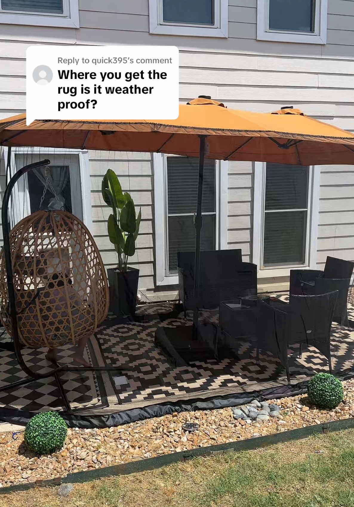 Replying to @quick395 The rug is waterproof and super soft on your feet—perfect for the patio! I tagged the 15ft solar umbrella, the net, and the rugs so y’all can grab the whole setup. It’s giving backyard goals! #patiorug #waterproofrug #tiktokmademebuyit #patioinspo #backyardgoals #tiktokshopfinds #outdoorliving #patioszn #solarumbrella #umbrellaaccessories #patiosetup #homeaesthetic #tiktokreply #commentresponse #summervibes #fyp #15ftumbrella 