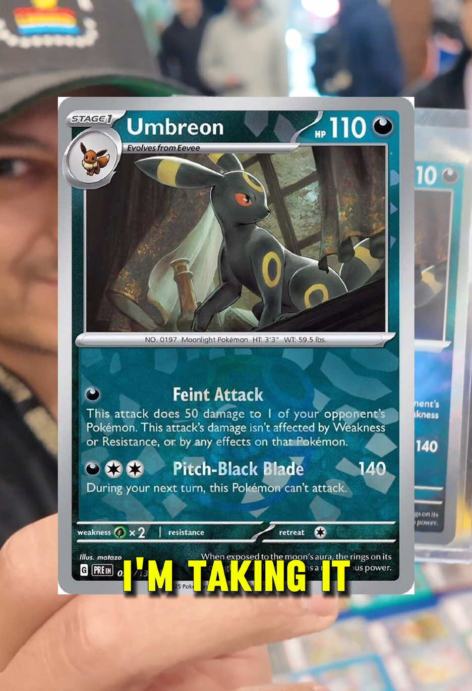 “It’s not a good time to be an Umbreon collector but it’s also a GREAT time to be an Umbreon collector!” 😭😆😍🔥 A risky flip ending in a *wife approved* pickup ! @AtlasWinn with the bombastic sideeye of love 🥰 #pokemon #pokemoncards #pokemontcg #pokemoncollector #pokemoncommunity #pokemonvendor #vendorpov #vendorlife #pokemoncollection #umbreon #masterball #prismaticevolutions 