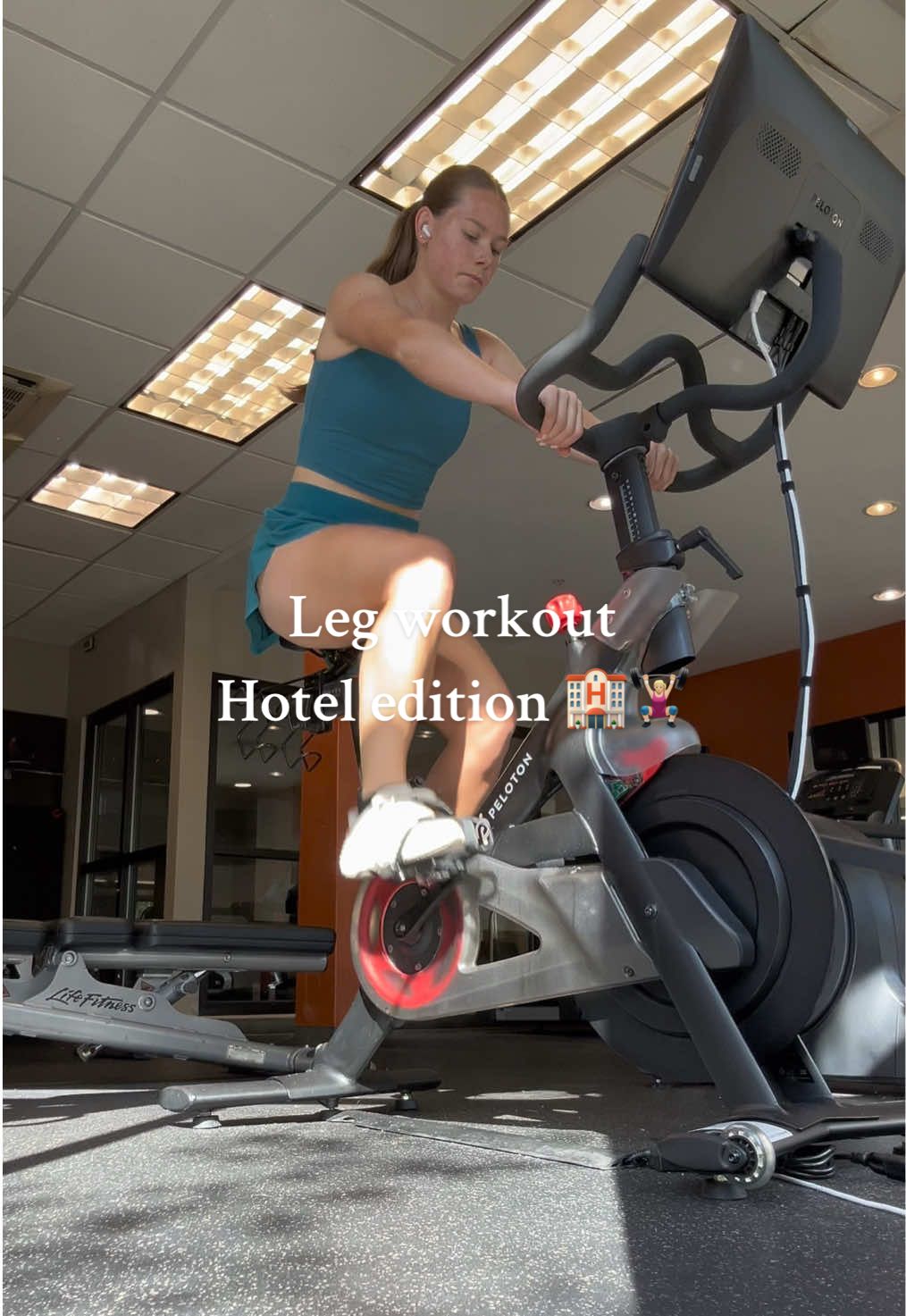 Back with another hotel workout 🏋🏼‍♀️🚲#hotellife #peleton #peletonbike #differentcardio #legs #legsworkout #hotelworkout #gym #GymTok #fyp 