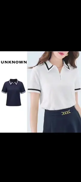 Unknown Elegant Plain Contrast Binding Collar Short Sleeves Top Lady Basic Comfort Outfit T-shirt Womenswear #tiktokaffiliatemarketing #buynow 