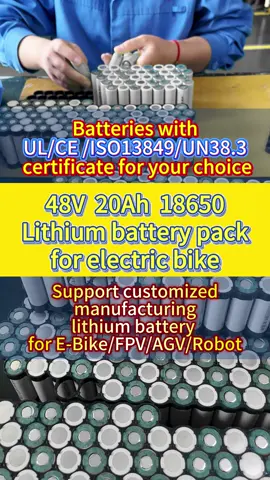 Welcome to consult and customize 48V 20Ah 18650 lithium battery pack for e-bike .Batteries with UL/CE /ISO13849/UN38.3 certificate for your choice #factory#manufacturer#source#lithiumbattery#batteries#rechargeablebatteries#customization#diy#OEM#ODM#newenergy#AGV#FPV#Robot#Ebike#drone#jumpstarter#golfcart#BMS#UL#CE