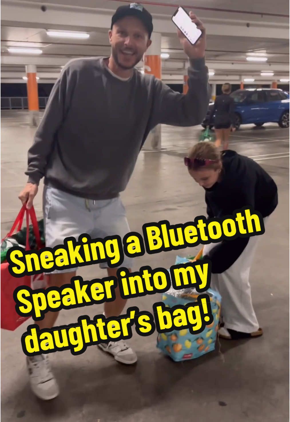 Sneaking a Bluetooth Speaker into a shopping bag to blast Baby Shark to embarrass my daughters! 🎵 🦈 #babyshark #prank #daddaughter @Indie Boyce @sienna boyce 