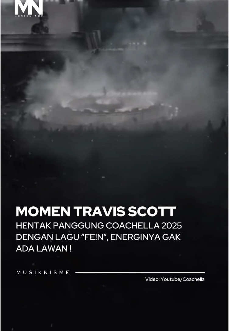 Travis Scott tampil memukau di Coachella 2025 dengan membawakan lagu andalannya, “FE!N”, yang menjadi salah satu momen paling berkesan di festival tersebut. Penampilannya di panggung utama pada malam Sabtu, 12 April 2025, berhasil menghidupkan suasana dengan energi tinggi dan visual yang spektakuler.  Lagu “FE!N” telah menjadi favorit penggemar sejak dirilis, dan penampilan live-nya di Coachella semakin memperkuat statusnya sebagai salah satu lagu ikonik Travis Scott. Banyak penonton yang merekam momen ini dan membagikannya di media sosial, termasuk TikTok dan Instagram, dengan berbagai komentar positif mengenai suasana dan kualitas penampilannya. Video: @@coachella ##musiknisme##coachella##travisscott