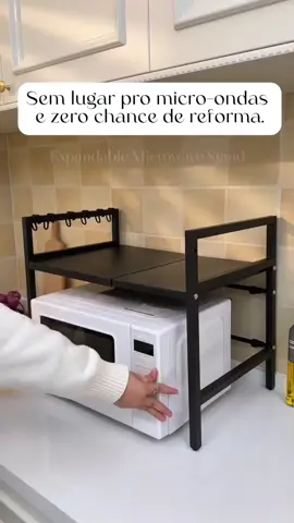 Suporte extensível de bancada para cozinha, te ajuda a resolver os problemas de espaço 😉 #suporte #suporteextensivel #suportedemicroondas #microondas #suportedebancada 