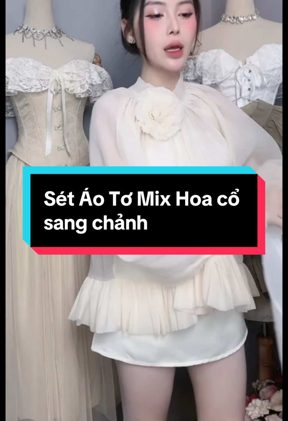 Sét Áo Tơ Mix Hoa cổ sang chảnh#thuyreview96 #thoitrang #setvayxinh #setnuthietkesieuxinh #macdepmoingay 