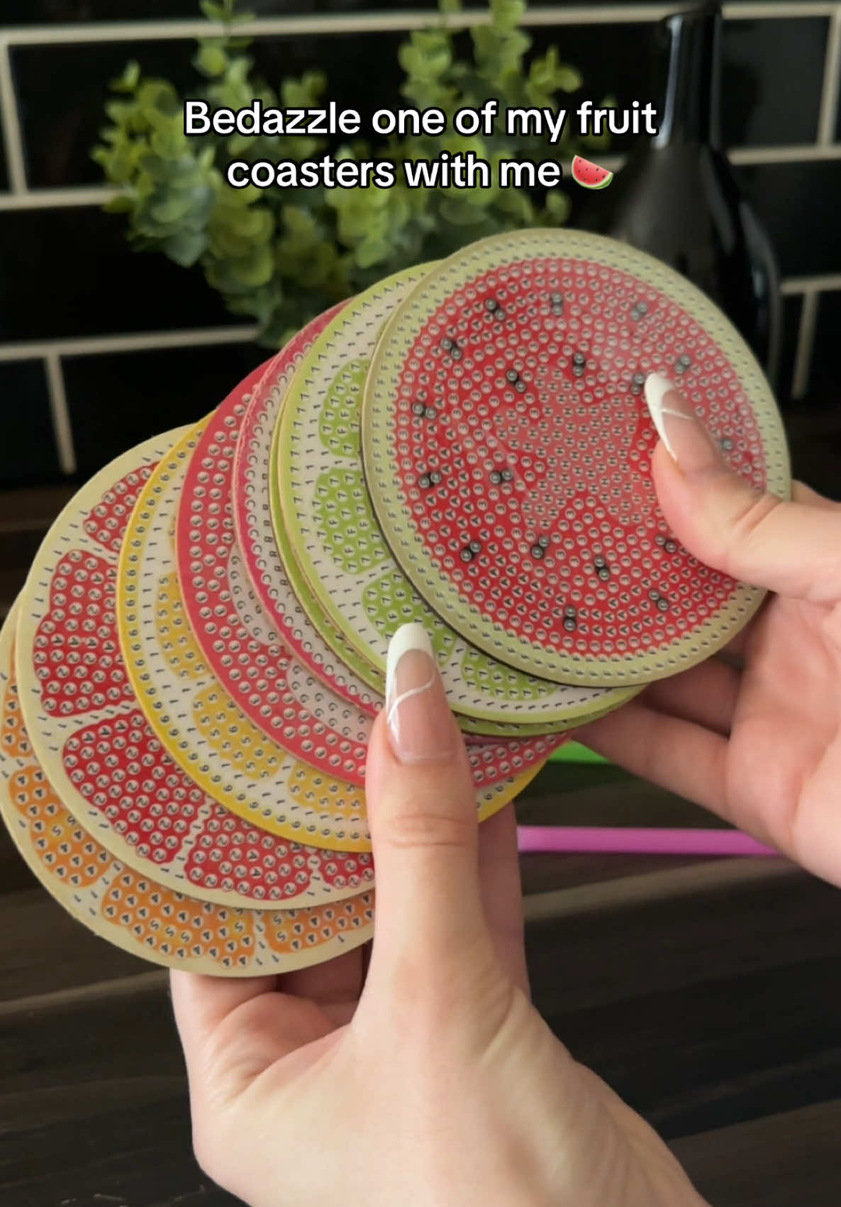The are so so adorable and so satisfying to do!!  #diamondart #diamondpainting #fruitcoasters #dateideas 