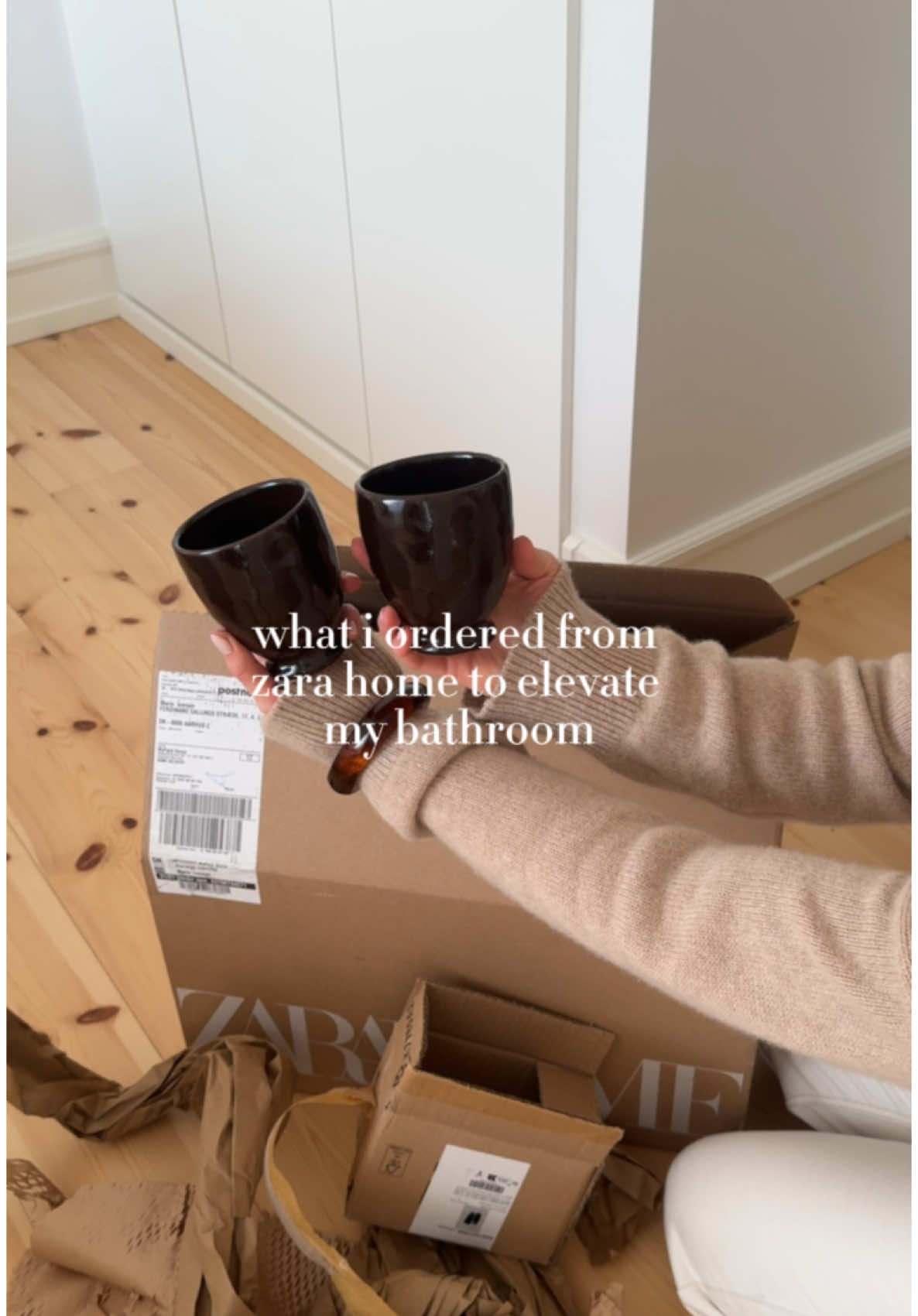 Can’t wait to style these little treasures! Stay tuned for part two of my “Elevating my home” series, coming soon 🤍 #scandihome #aesthetic #interiordesign #zarahome #bathroommakeover #scandinavian #pinterestaesthetic #asmr #unboxing 