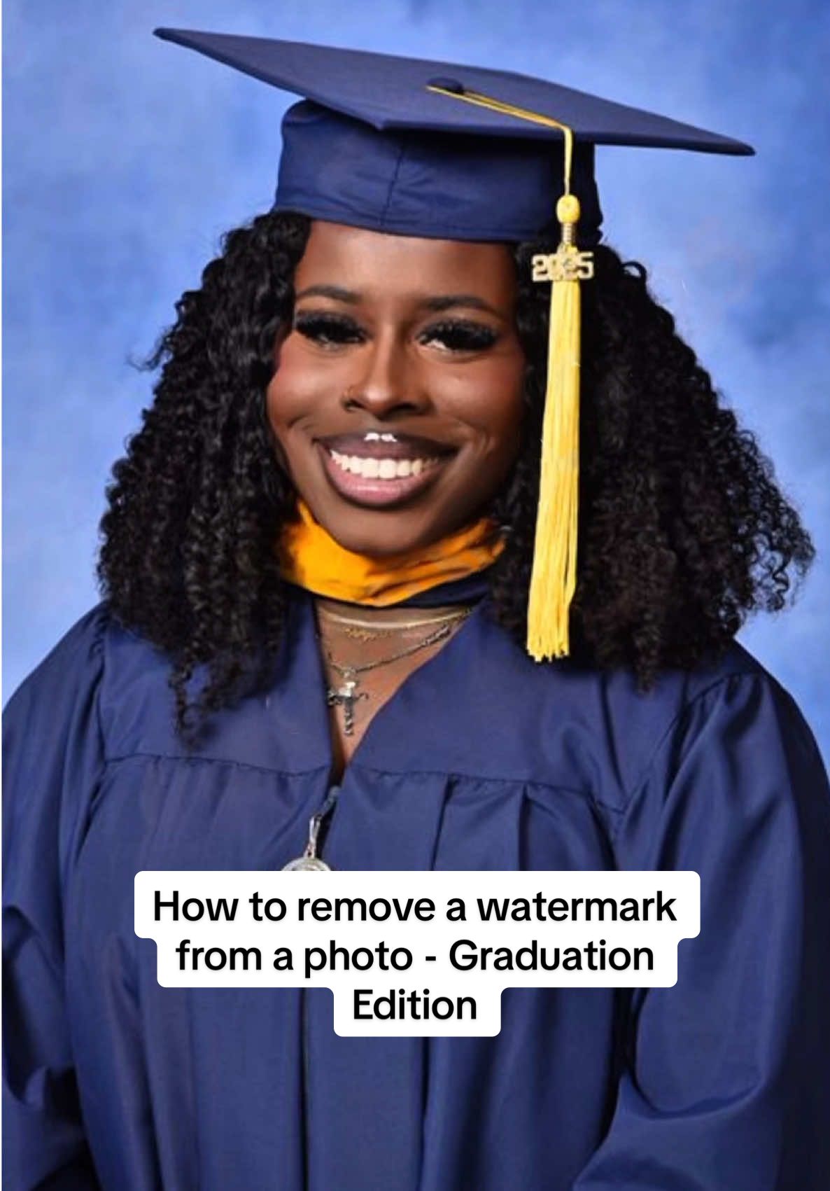 How to remove a watermark from a photo - Graduation Edition . That copyright on my pictures not stopping anything! #watermark #watermarktutorial #removewatermark #tutorial #graduation #gradszn #creatorsearchinsights #2025graduate #graduationphotoshoot #graduationphotos #watermarkremoval 