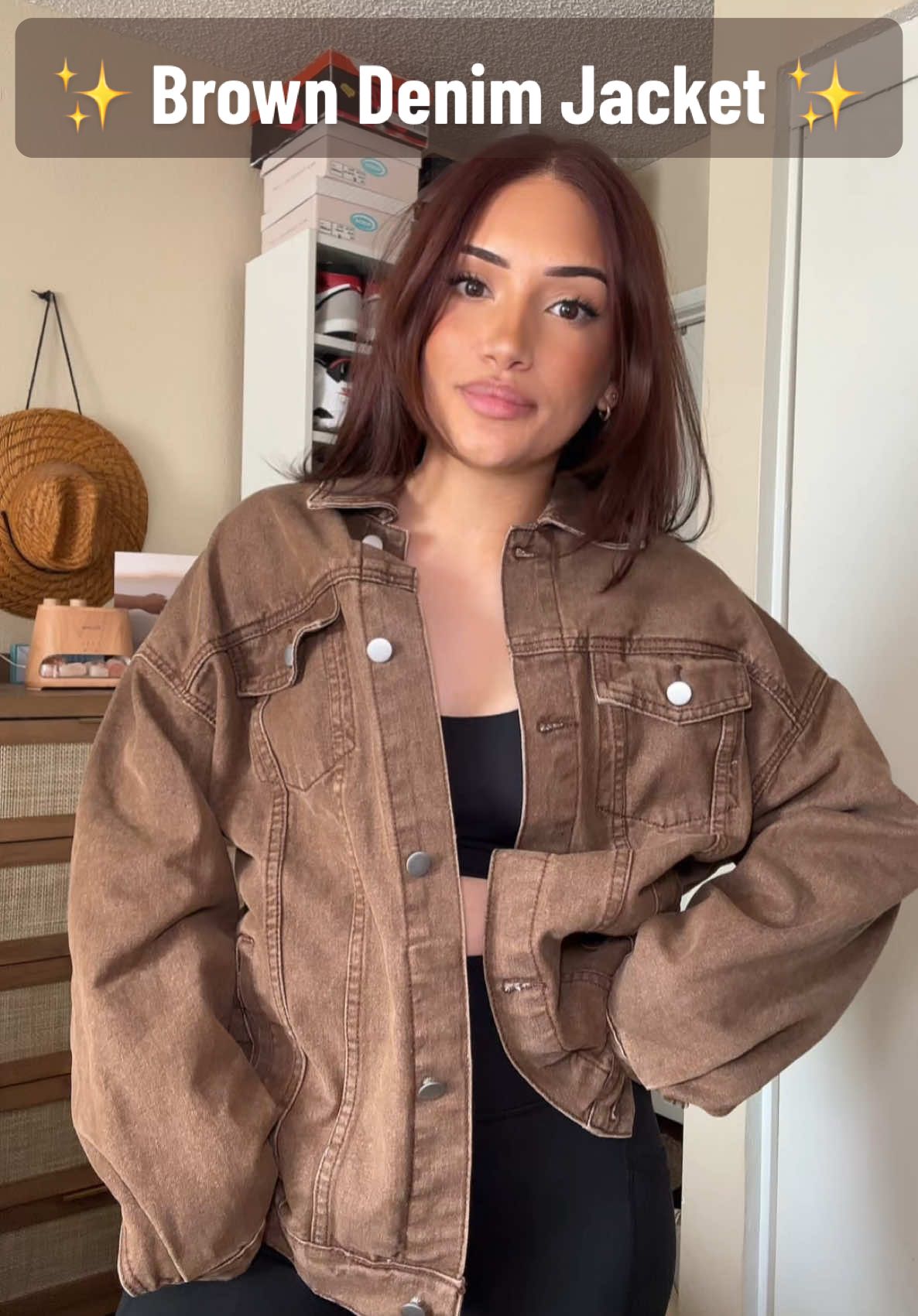 🤎🤎 Can it be Fall again? 🍁 #denimjacket #browndenimjacket #jacket #tryon #tiktokshopfinds #springtok #fashion #OOTD #momfit #fyp 