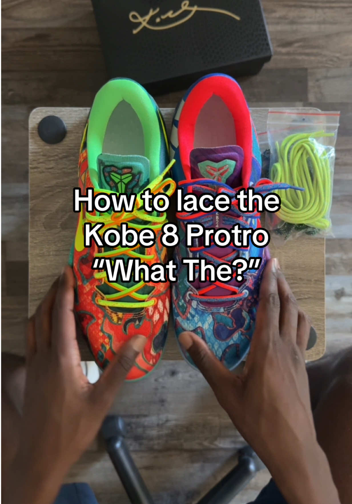 How to Lace up the Kobe 8 Protro “What The?” 😵‍💫 #fyp #foryou #nike #kobe8 #kobebryant #kobe #nikebasketball #laceup #shoelaces #laceshoes #sneakers #sneakerhead #howtotiktok #foryoupage #protro #laceswap #whatthe #basketballshoes #tieshoes #sneakertiktok #tieshoelaces 