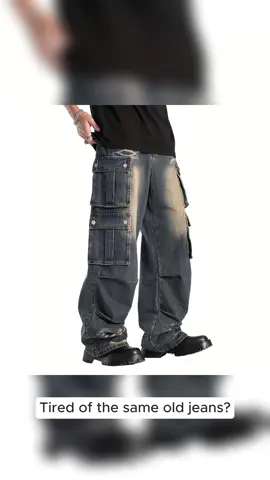 Men's Vintage Cargo Jeans - Y2K Street Style Denim Pants with Multi Pockets, Hip Hop Baggy Design