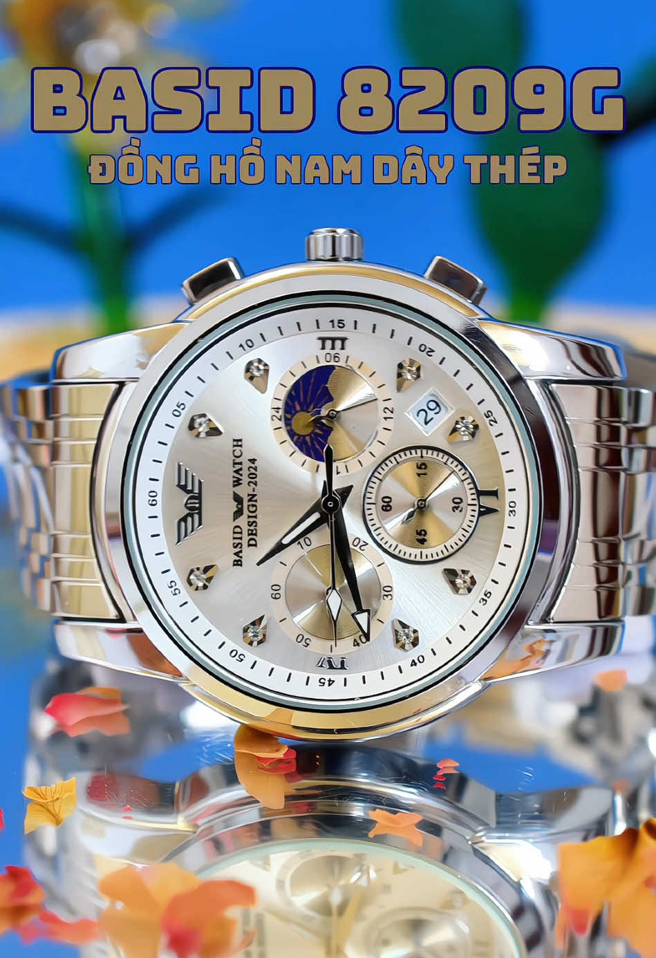 Đồng hồ đeo tay BASID 8209G khung viền thép, chống nước, chống xước #donghonam #donghodeotay #wath24hshop #xuhuong 