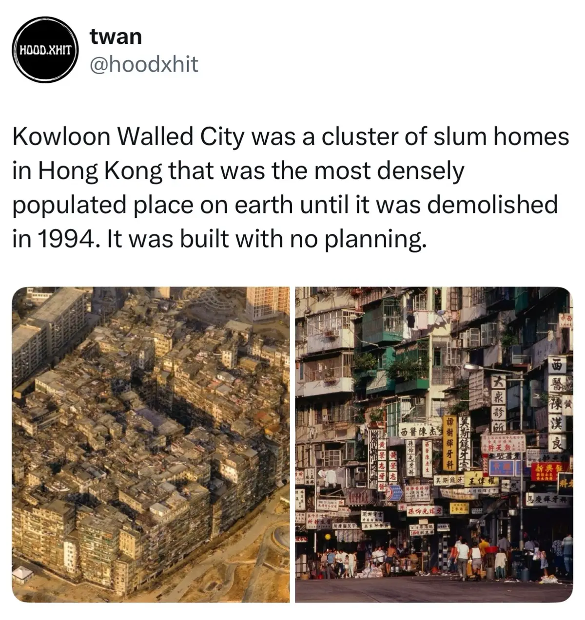 Kowloon Walled City was a singular urban phenomenon — a labyrinthine megastructure in Hong Kong that defied conventional notions of architecture, governance, and urban planning. At its peak, it was the most densely populated place on Earth, housing over 30,000 residents within just 6.4 acres (0.010 square miles). Imagine a massive block of interconnected buildings, rising up to 14 stories, patched together like an industrial coral reef. There were no building codes, no zoning laws, and no central authority — only a self-sustaining, anarchic ecosystem. Originally a Chinese military fort, Kowloon Walled City’s unique political status — caught between British and Chinese rule — created a legal vacuum after World War II. This allowed squatters, immigrants, and entrepreneurs to build with impunity. Over the years, ramshackle apartment blocks rose skyward, fused together with rebar, concrete, and makeshift materials. Narrow corridors, barely wide enough for one person, connected the entire city. Sunlight rarely reached the lower levels. Water pipes and electrical wires weaved across walls like veins in an urban body. Residents lived stacked atop each other like books on a shelf. Despite its chaotic appearance, the Walled City had a complex internal order. There were shops, clinics, dentists, schools, factories, and informal courts — all functioning without external oversight. While triads controlled parts of it during the early years, most residents lived peacefully, bound by mutual respect, informal rules, and community self-regulation. The economy flourished through unlicensed industries such as food processing, metalwork, and textiles. Children played on rooftops. Families shared space in windowless flats no larger than a storage closet. And yet, for many, life here was not dystopian — it was home. Over time, concerns about hygiene, safety, and modern development pressured the Hong Kong government to act. In 1987, an agreement was reached between Britain and China to demolish the city. Evictions began, and by 1993, the last residents had left. In 1994, the entire city was razed. What once stood as a monument to unregulated urban life is now Kowloon Walled City Park, a serene, landscaped garden that gives little indication of the chaos and vibrancy that once pulsed there. Kowloon Walled City remains a cultural and architectural icon — a symbol of human resilience, creativity under constraint, and the blurry boundary between order and disorder. It has inspired films, video games, graphic novels, and urban design theory, continuing to captivate those fascinated by the extremes of city life #mysteriousplaces 