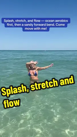 Swimming before yoga wakes up the body and sets the soul flowing — best warm-up ever. #WaterAerobics #OceanWorkout #BeachYoga #ForwardBend #SplashAndStretch #SeasideFitness #MoveWithMe #OceanVibes #BikiniWorkout #BeachWellness #FlowState #SaltwaterStrong