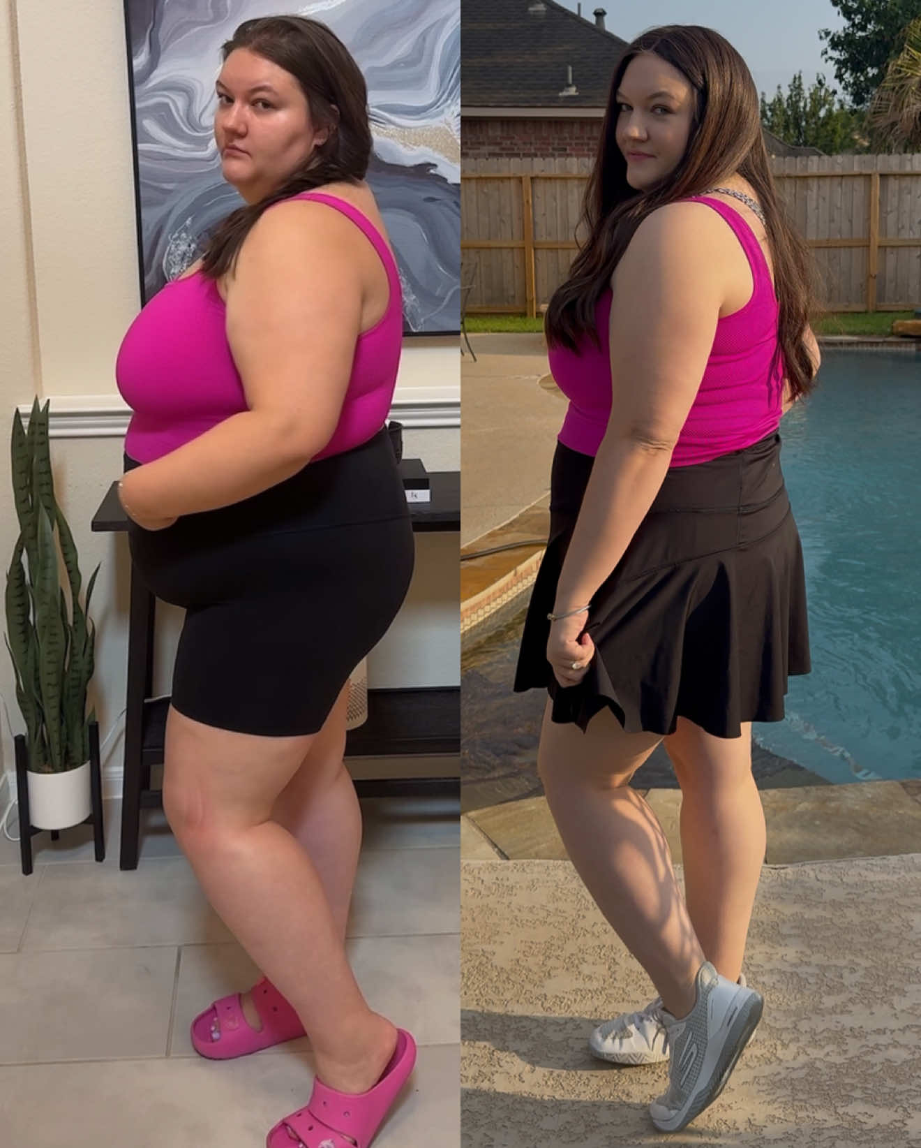 -90lbs down, mainly through playing pickleball! 🤗🏓 but really though, this song hits home - I had to ask my sister & Fiance if they could actually tell a difference between the two clips before I decided to post 😅 #weightloss #transformation #glp1 #health #workout 