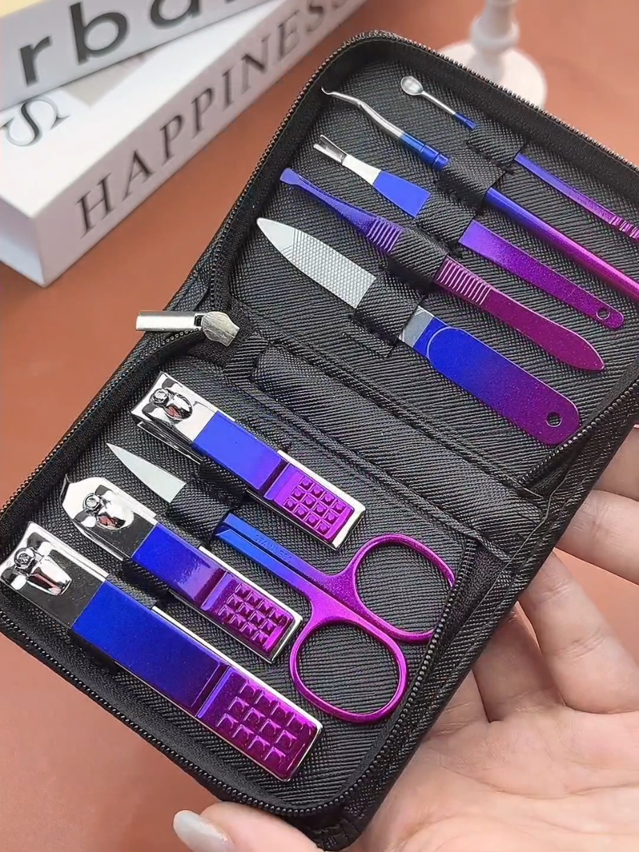9pcs Blue & Red Gradient Nail Clipper Set - Stainless Steel Manicure Kit with Anti-Splash Fingernail Cutter, Scissors & Cuticle Tools - Includes Storage Case#nailclippers #nailcare #manicure #nailkit #beautyandpersonalcare 