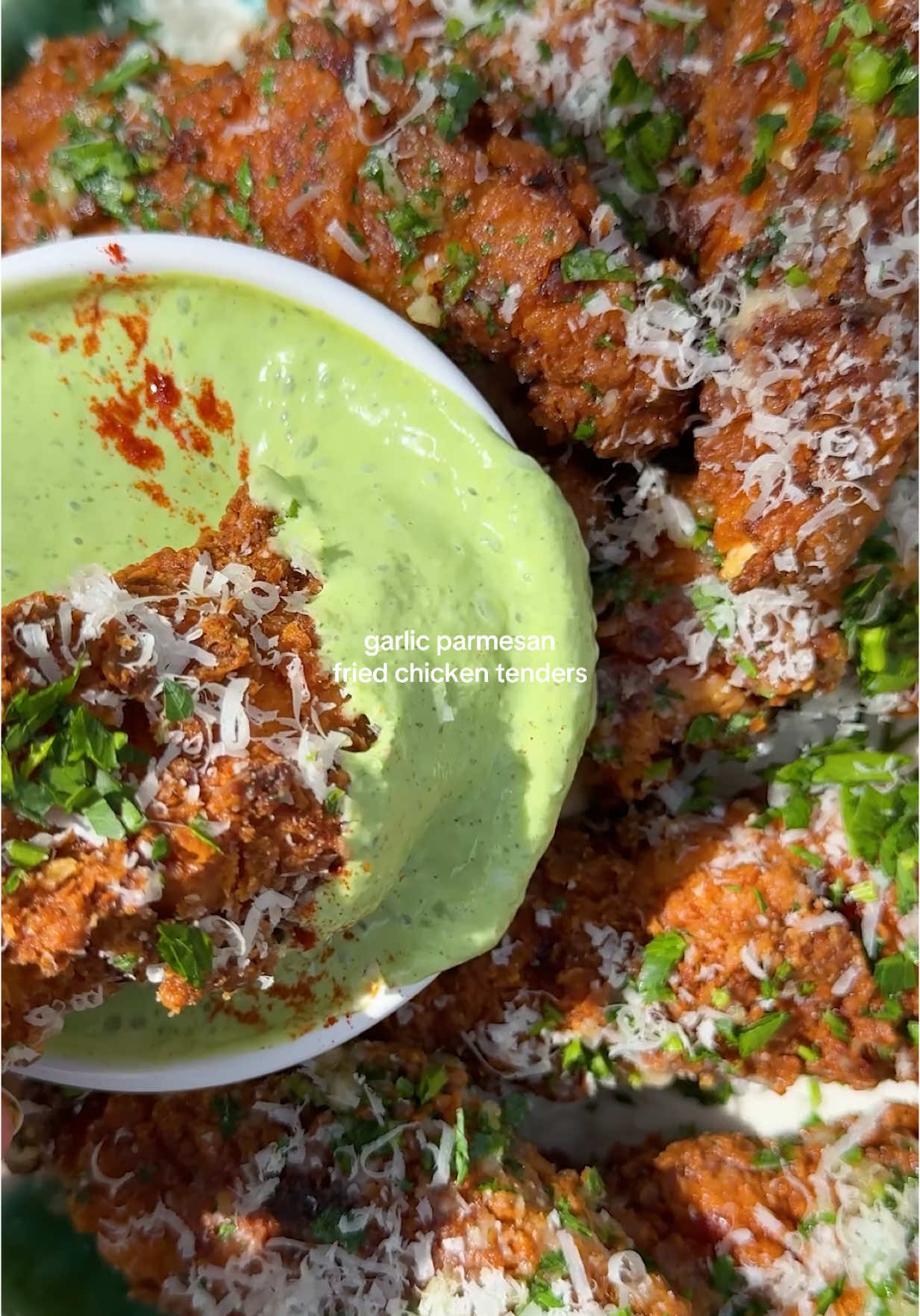 growing up in the south meant learning pretty quickly how to make crispy fried chicken that’s still juicy and tender on the inside - so today we’re making Garlic Parmesan Chicken Tenders with a Cilantro Dipping Sauce that’s naturally high in protein and inspired by all my fresh garden herbs rn 😌 full recipe details are on my blog at abrightmoment.com🕺🏻 . . . #friedchiken #friedchickenlover #chickentenders #chickenrecipes #chickendinner #chickentender #raisingcanes #summerrecipes #summerdinner